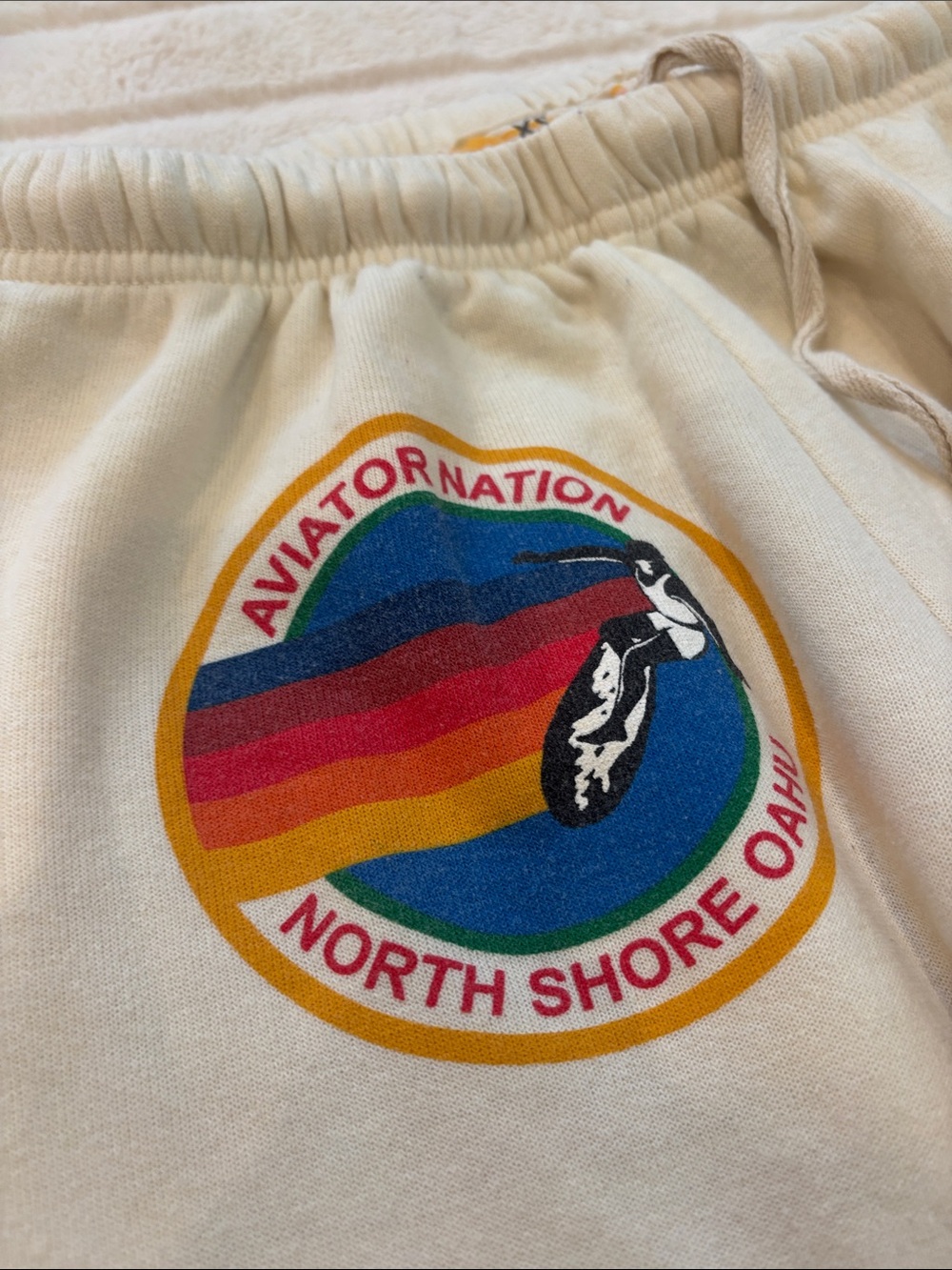 Aviator Nation Cream Sweatpants with Rainbow Logo and Side Lettering - Picture 3 of 4